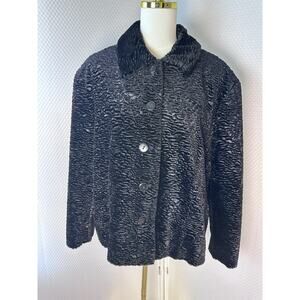 VTG Persian Lamb Faux Fur Jacket Coat Black 20w 1x Rena Rowan Luxe